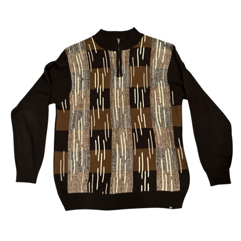 VTG Stacy Adam’s Brown and Tan Patchwork Sweater-size XL